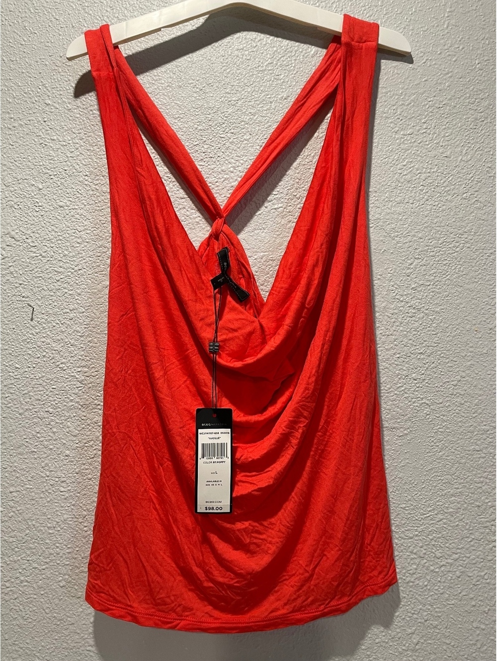 BCBG Lucille Sleeveless Top in Bright Poppy Red, Size L